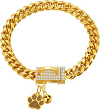 Dog Chain Collars Gold Dog Collar 10Mm Cuban Link Dog Collar Stainless Steel Cub