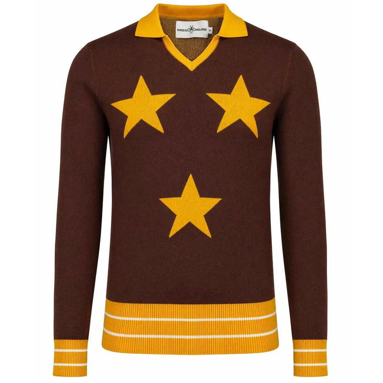 MENS RETRO NORTHERN SOUL 3 STAR SKIPPER NECK LONG SLEEVE POLO JUMPER MC1151 KTF