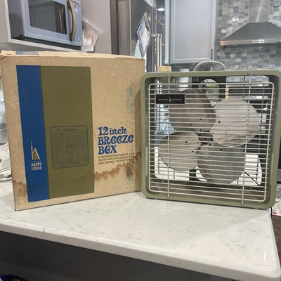 #ad Vintage Happy Home Avocado Green 12 In Box Fan Tested Works See Photos W Og Box $199.42