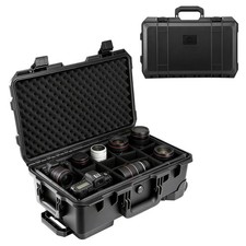 Rolling Hard Camera Case with Wheels, Large, Black, Solid, 22"L x 14"W x 9"H
