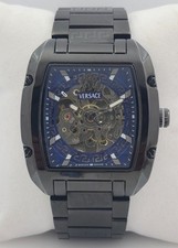 Luxury Versace Dominus Skeleton Blue Dial Black Case Automatic Men's Wrist Watch