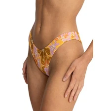 Rhythm Mahana Floral High Cut Bikini Swim Bottoms NWT Yellow Orange Large 12