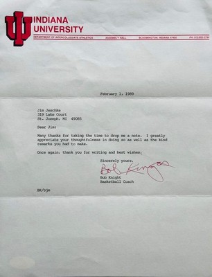 Bobby Knight Autographed Indiana University Letter (JSA)