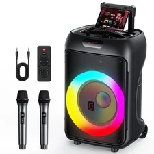 JYX Portable Speaker Bluetooth 5.1 Karaoke Machine +2 Microphone Party Subwoofer