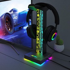 RGB Gaming Headphone Stand Dual USB Port 3.5mm Audio Port 10 Lighting Effects