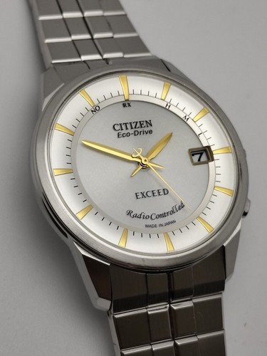 Citizen Exceed Eco-Drive Radio Contrôlée Argent Rond Solaire Montre Hommes Auth - Photo 1 sur 10