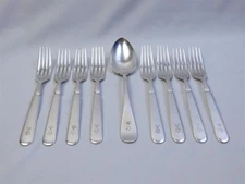 9 Pcs Vtg 1847 Rogers Bros Forks Spoon Masonic Square & Compass God of Geometry