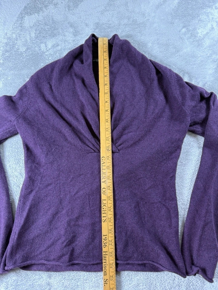 Pullover de cuello chal 100 % cachemir púrpura M acogedor suéter Elena Solano para mujer Foto 4 de 4