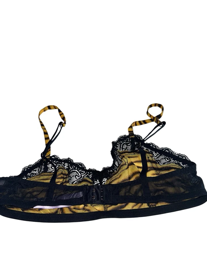 Savage X Fenty Women’s Chiffon Tiger Bralette Sz S Semi Sheer Yellow Black - Image 4 of 4