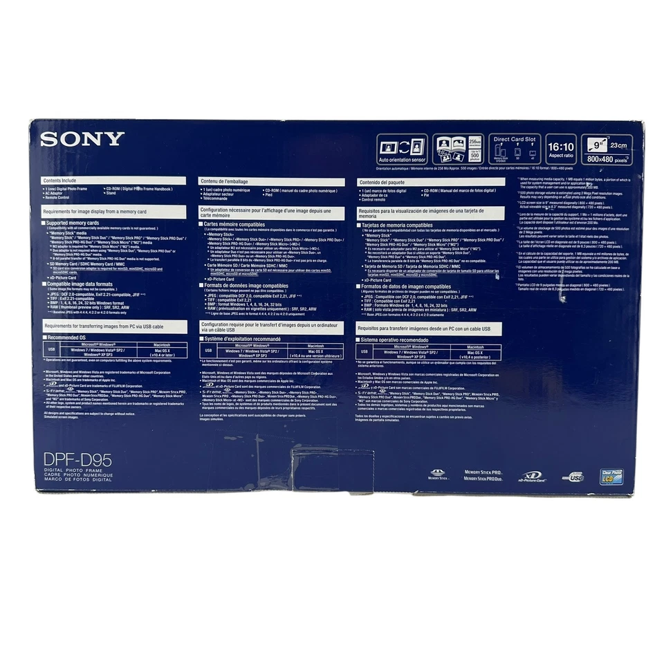 Sony Digital Photo Frame DPF-D95 S-Frame Black 9 Inch With Remote New Open Box - Image 2 of 4