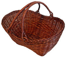 Vintage Wicker Gathering Storage Basket w/Double Swinging Handles Boho 15.25  