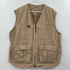 Duluth Trading Men's XL Outdoor Khaki Zipper Vented Fishing Tan Vest Pockets