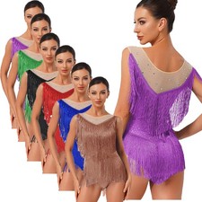 Women's Tassel Latin Dance Leotard Dresses Ballroom Cha Cha Tango Performance