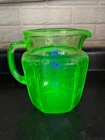 Vintage Anchor Hocking 5.75” Uranium Depression Glass Pitcher Green Princess