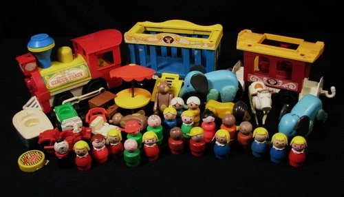 Vintage Fisher Price 38 Pc Flawed Lot 21 Little People Farm Circus Train Animals