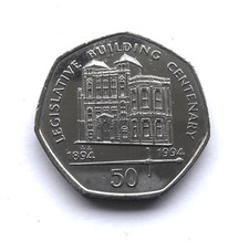 SCARCE 1994 ISLE OF MAN LEGISLATIVE BUILDING 50p COIN - "AA" DIE - IoM MANX