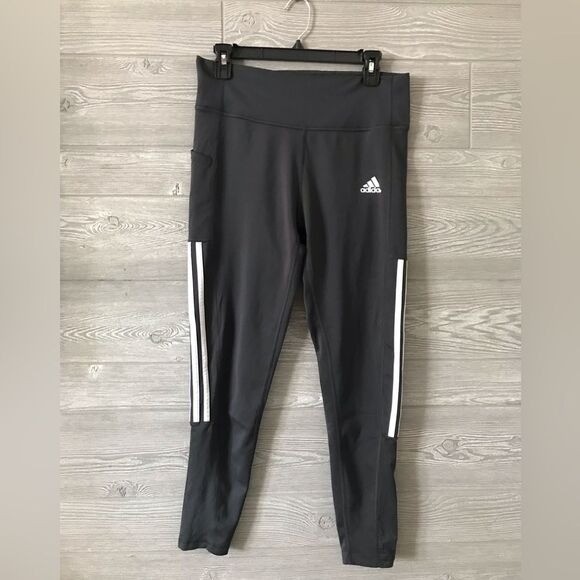 Adidas Women's Prime gray Aeroready Leggings Pockets 3 Stripe Athletic