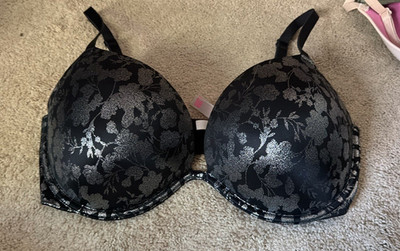 PINK 36DD Black Floral Lace Underwired Lined T-Shirt Bra Hook & Eye