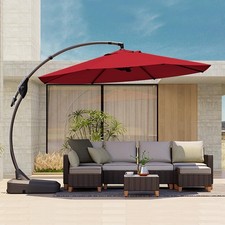 12FT Outdoor Cantilever Umbrella Large Round Aluminum Offset Umbrella with Base