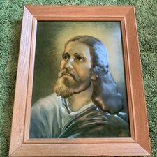 Vintage Jesus 3-D Relief  Framed Pic