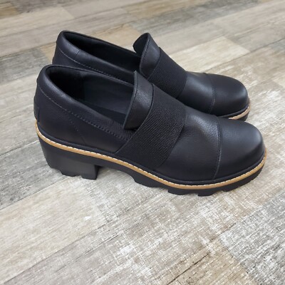 Sorel Joan Now Womens Loafers Sz 12 Black Leather Waterproof Slip-On Heeled Shoe