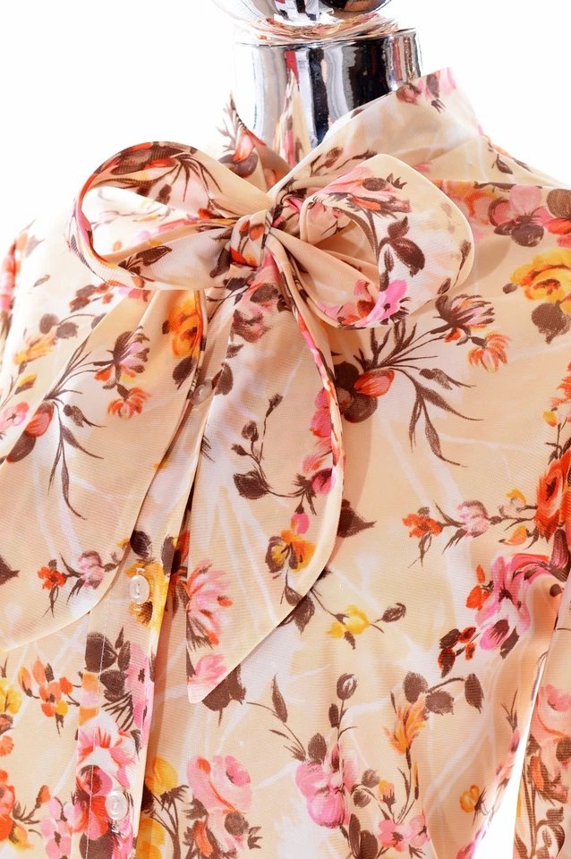 Blusa con pajarita floral multicolor vintage de moda NPC con mangas largas grande Foto 4 de 4