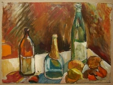 Ukrainian Soviet USSR Oil Painting Still Life Postimpressionism bibation bottles