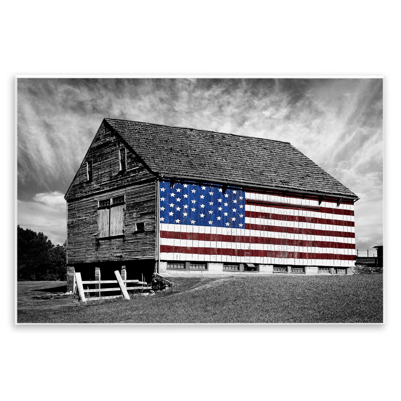 sca-148-Wall-Art Black and White Farmhouse Barn American Flag, Wall Art, 13 i...