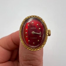 1975 Chaika Vintage USSR Women's Gilding AU Watch Ring Working 17Jew Size 7.5