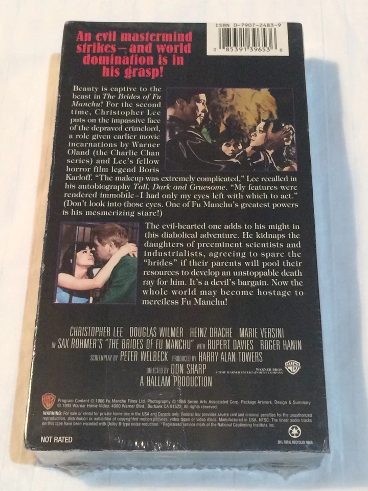 NEW ~ THE BRIDES OF FU MANCHU VHS CHRISTOPHER LEE DOUGLAS WILMER VIDEO CASSETTE Foto 3 de 4