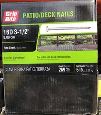 (5 Lbs) 3-1/2” RING SHANK PATIO DECK NAIL BOX GALVANIZED