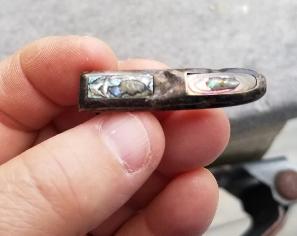 1-5/8" STERLING SILVER W/ABALONE SHELL RAISED ACCENTS TIE BAR~MEXICO~ALPACA~.925 - Image 3 of 4