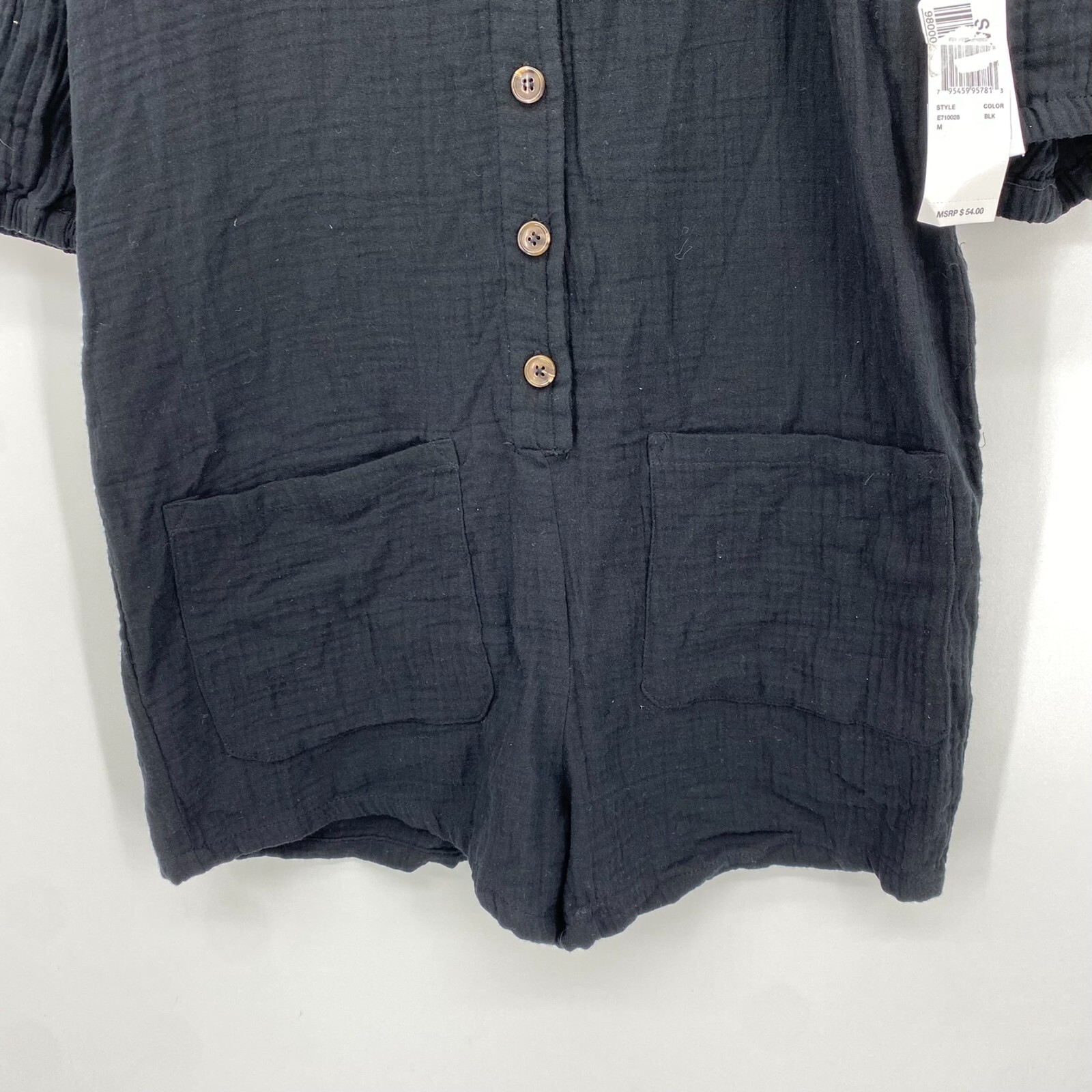 Raisins Cotton Solid Key West Romper Coverup Black Women's Size Medium