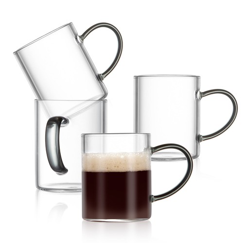 Tazas de espresso mini vidrio de borosilicato de bacimi 3 oz / 90 ml, juego de 4 asa de humo - Imagen 6 de 7