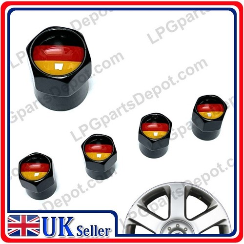 4 tapas antipolvo de válvula de neumático de automóvil bandera alemana: NEGRAS::: - Imagen 3 de 3