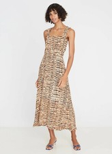 NWT Faithfull the Brand 'Saint Tropez' Brown Animal Print Midi Dress - AU 8 US 4