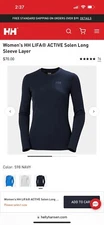 Helly Hansen Women's Small LIFA Active Solen Long Sleeve -Navy New Without Tag