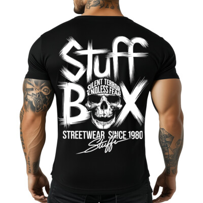 Stuff Box Männer Shirt Rundhals kurzarm Skull Silent Terror schwarz STB-1288
