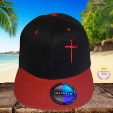 Embroidery Jesus 3 Nail Cross Red/Black 2 Tone Snapback Baseball Cap