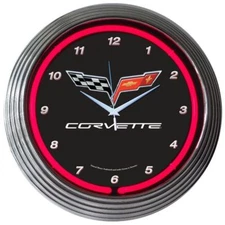 Chevrolet Corvette C6 Logo Red Neon Hanging Wall Clock 15" Diameter 8CORV6