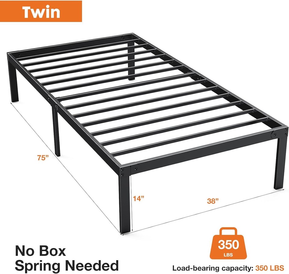 Full Size Metal Bed Frame Queen King Sturdy Metal Steel Slat Support