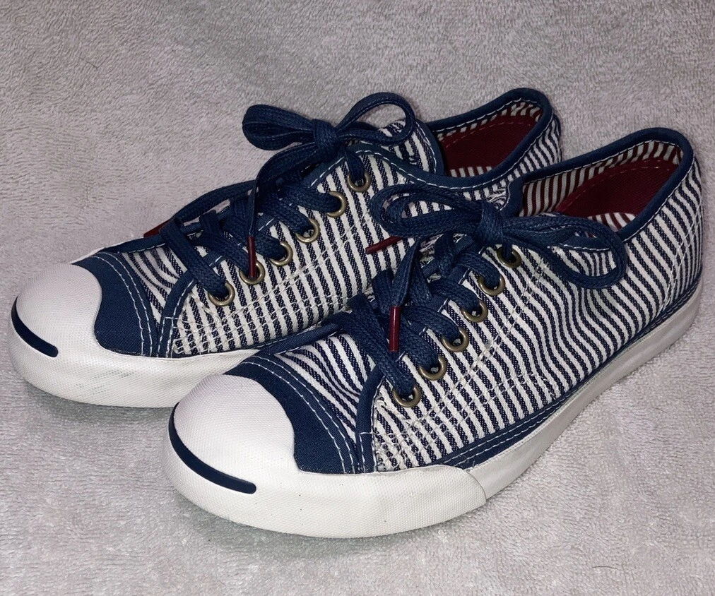 Scarpe sneakers basse Converse Jack Purcell tela blu bianco righe donna taglia 6