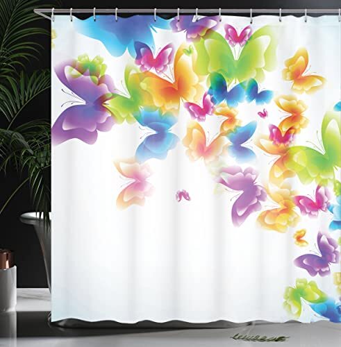 Cortina de Ducha Mariposa, Grupo de Mariposas Banda 69" W x 70" L Verde Amarillo - Imagen 4 de 4