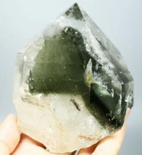 1.93lb Natural Clear Green Pyramid Phantom Quartz Crystal Obelisk Wand Point