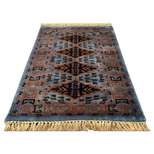 Amma Carpets Hand-Knotted Woolen Rug Gray Indo-Bukhara 2x3 feet - Picture 2 of 6