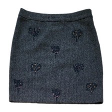 White Stuff Women's Skirt UK 12 Pencil A Line Grey Tweed Wool Mix Embroidered