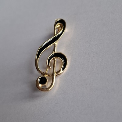 schöne Violinschlüssel Noten Musik Brosche goldfarben & schwarz 4,5 cm im Geschenkbeutel