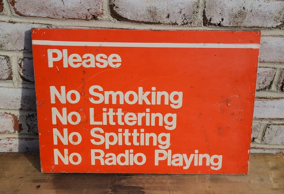 NYC SUBWAY SIGN NO SMOKING LITTERING SPITTING RADIO PLAYING MASSIMO VIGNELLI ERA - Image 2 of 4