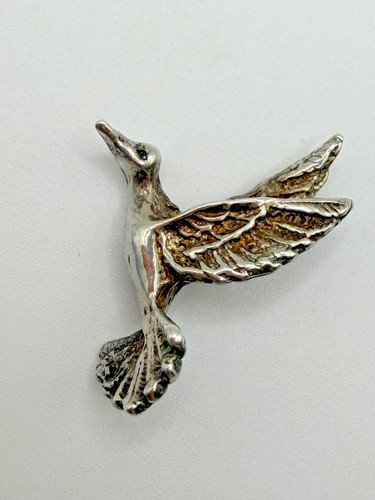 SMALL SILVER TONE METAL HUMMINGBIRD FIGURINE MINIATURE BIRD DECOR UNBRANDED