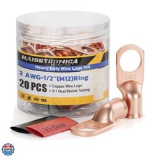 10pcs 2 AWG - 1/2" M12 Battery Cable Lugs, Heavy Duty Copper Wire Lugs with 1...